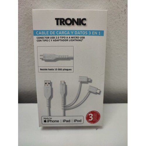 Cable Carga Tronic 3 en 1 Iphone/Android Blanco Nuevo -1-